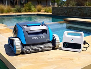 Dolphin Escape robotic pool cleaner poolside